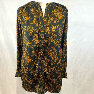 Banana Republic long sleeve midnight blue and burnt orange shirt dress size 4